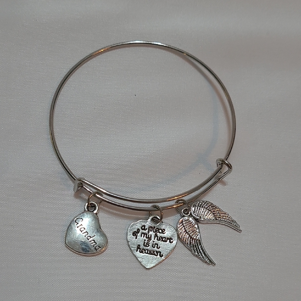 Silver Charm Bracelet with Heart and Wing Charms
